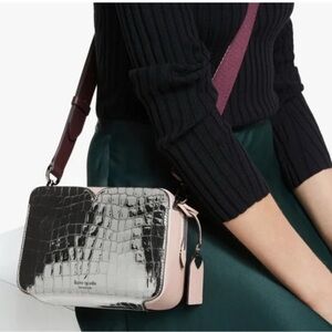 Kate Spade Metallic Silver and Pink Crossbody Camera Bag